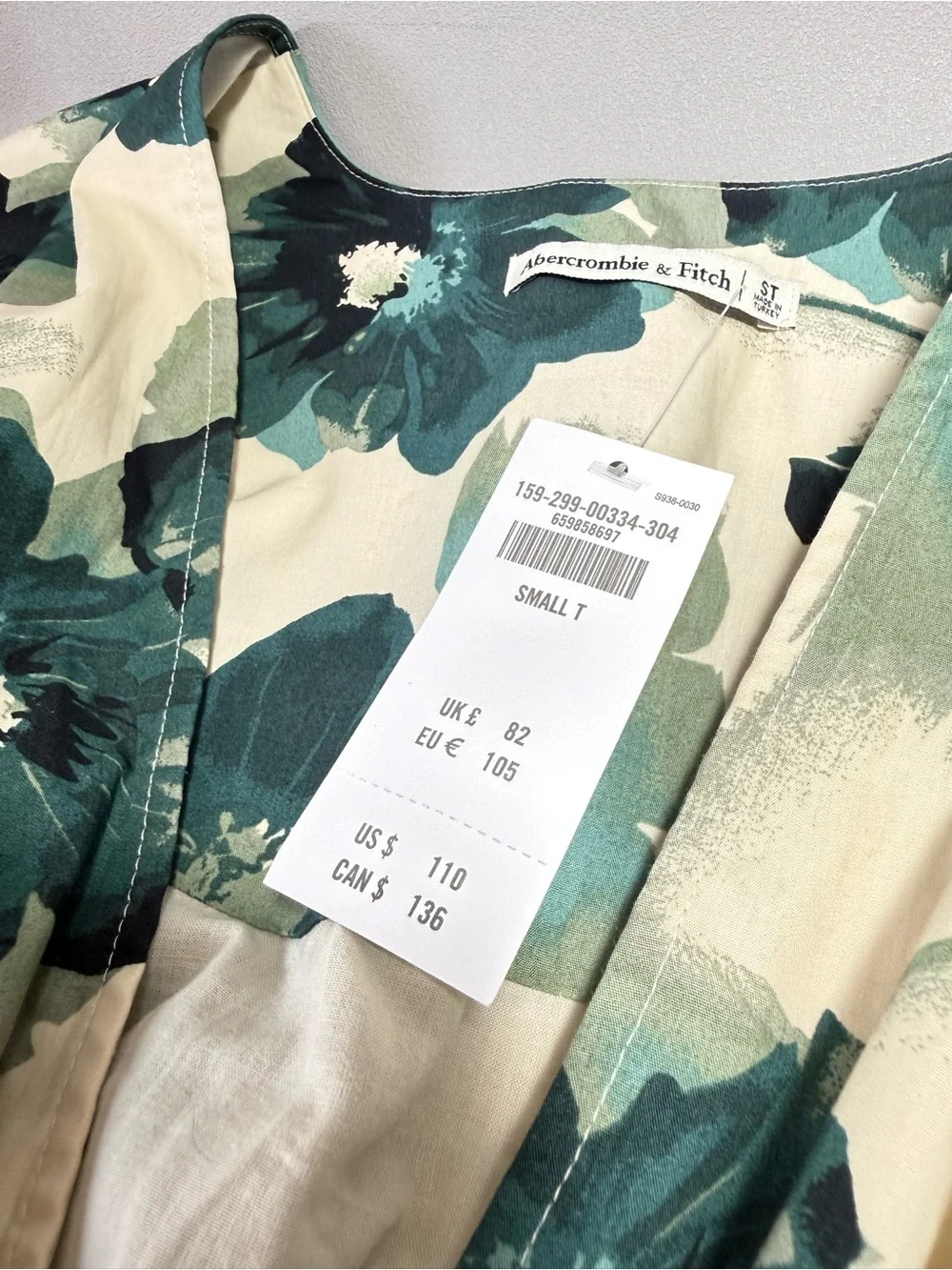Abercrombie & Fitch Cream & Teal Green Floral V-Neck Maxi Dress NWT